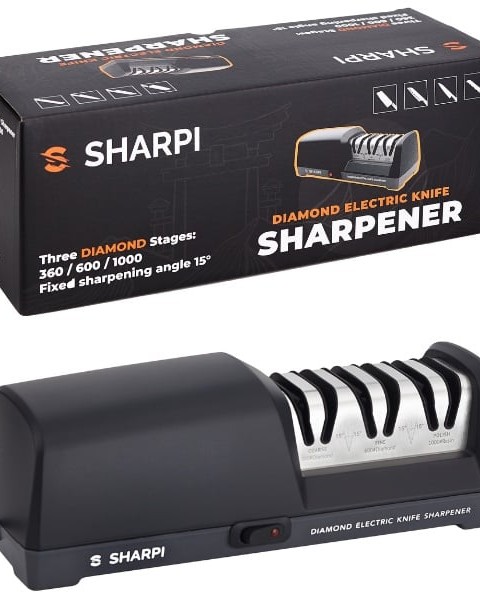 Dispozitiv electric de ascutit cutite cu diamant SHARPI, unghi fix 15 grade, 3 granulatii de ascutire 360/600/1000