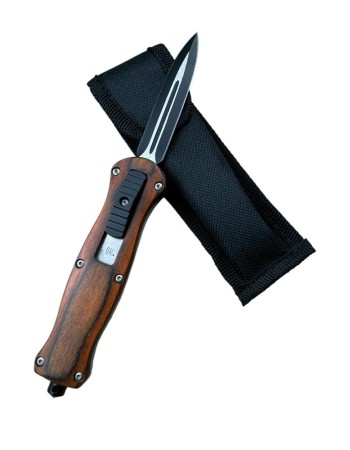 Briceag deschidere automata, lama cu dublu tais 7.3 cm otel carbon, husa protectie inclusa