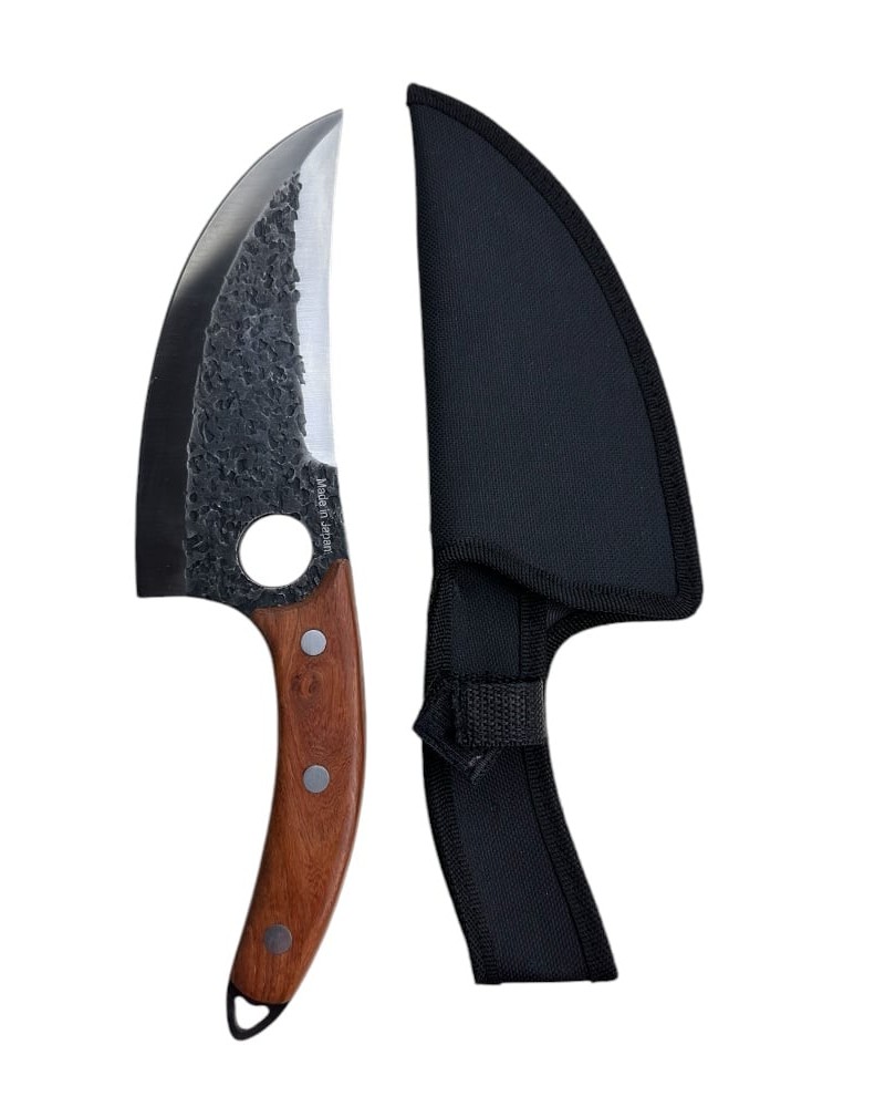 Cutit japonez cu teaca si maner din lemn, otel carbon, lungime lama 18.5 cm, pentru vanatoare